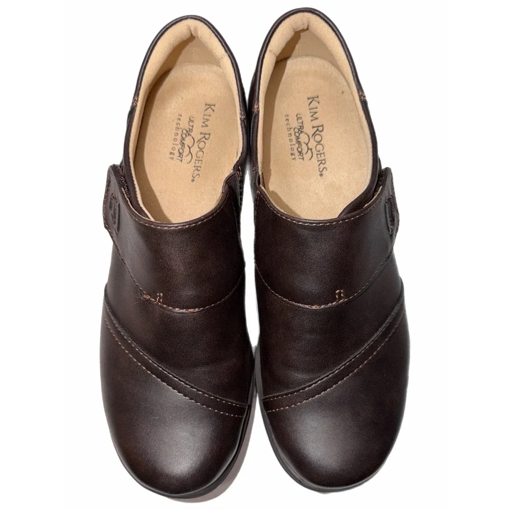 Kim Rogers Womens Ultra Comfort Dark Brown Leather Slip On Loafers Size 8.5M